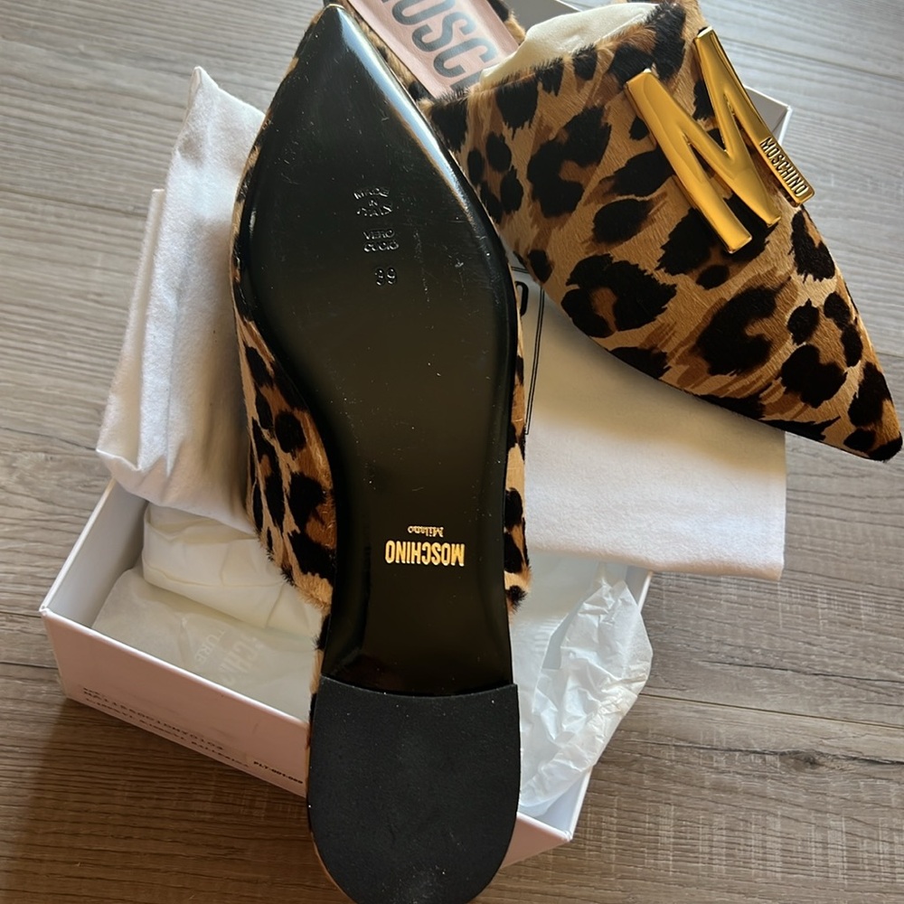 NIB Moschino Couture Gold M leopard Tagila ballerina flat mules Box+Dustbag SZ39 - Picture 4 of 5
